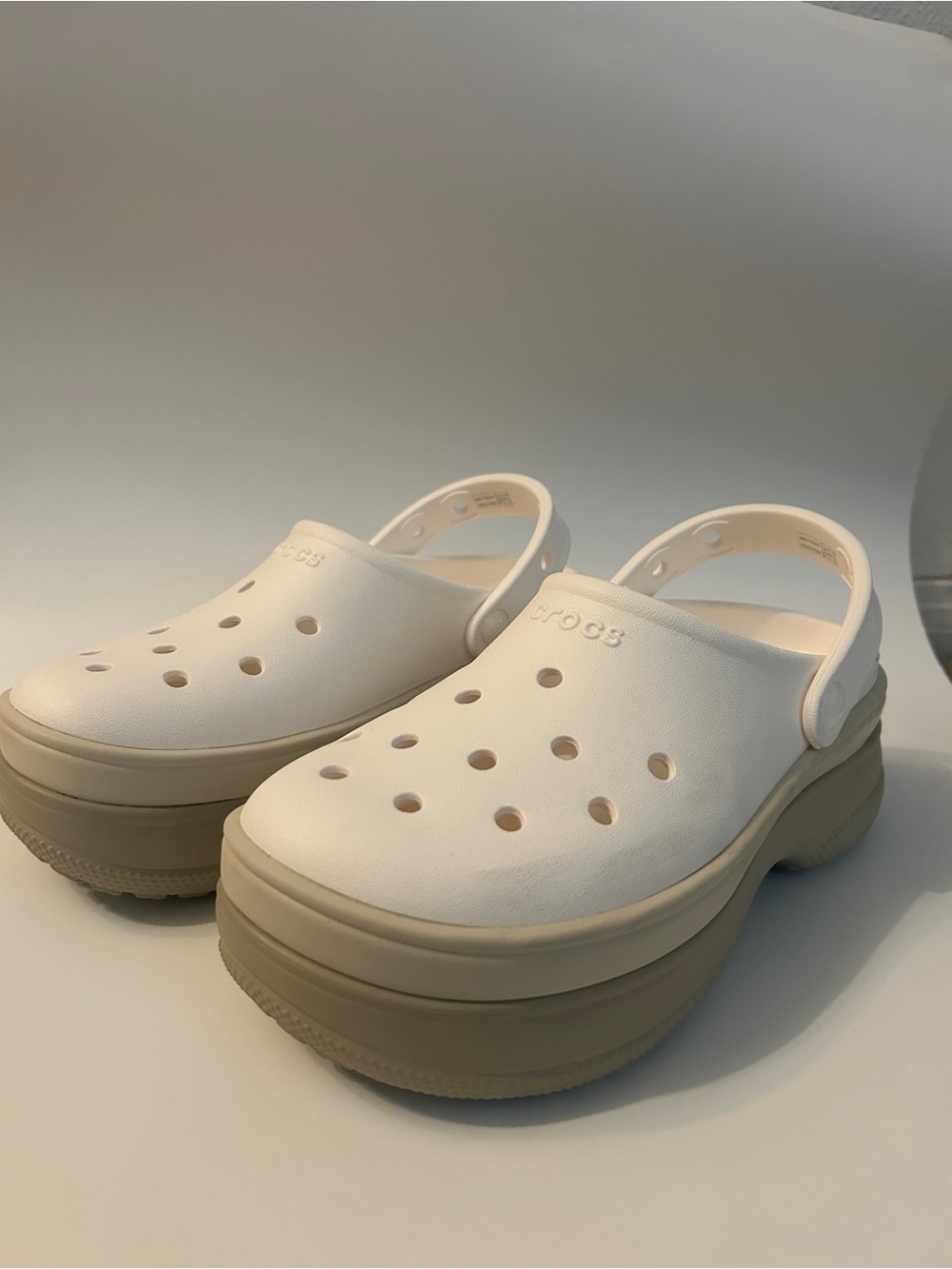 CROCS Elevated Platform Clogs in Cream and Taupe